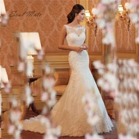 exquisite lace mermaid wedding dress for women appliques o neck bridal gown backless white bridal dress 2022 robe de mari%c3%a9e