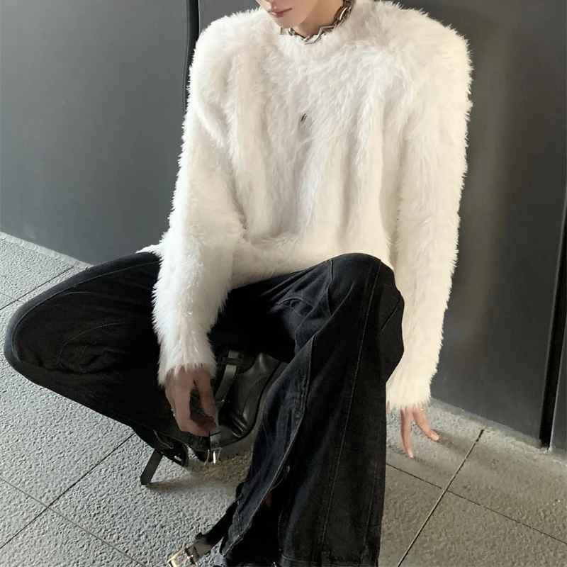 Мужские свитера в стиле Y2K пушистые свободные джемперы с длинными рукавами и