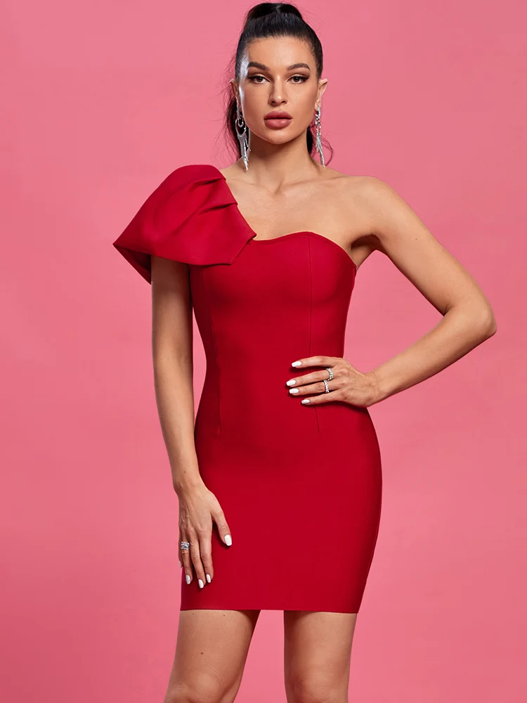 

Красное Бандажное платье, женское короткое вечернее платье, облегающее элегантное сексуальное платье с оборками и открытым плечом, клубный наряд для дня рождения, Новинка лета 2023