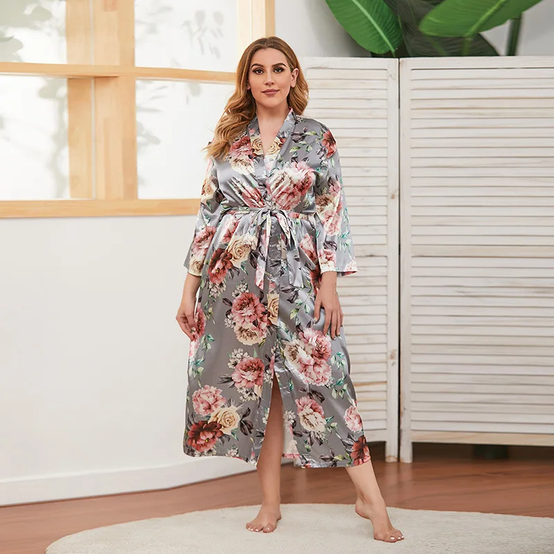 Women's Kimono Robe Loose Pajamas Sleepwear Long Sleeves Home Clothes Dressing Gown Spa Robes for Bride Silk Camisón Sexy