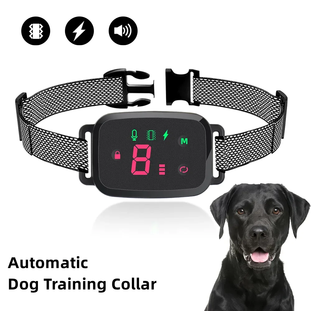 

Умный автоматический ошейник для собак, водонепроницаемый ошейник с HD цифровым дисплеем и защитой от лая, класс защиты IP67, перезаряжаемый, с ограничителем лая