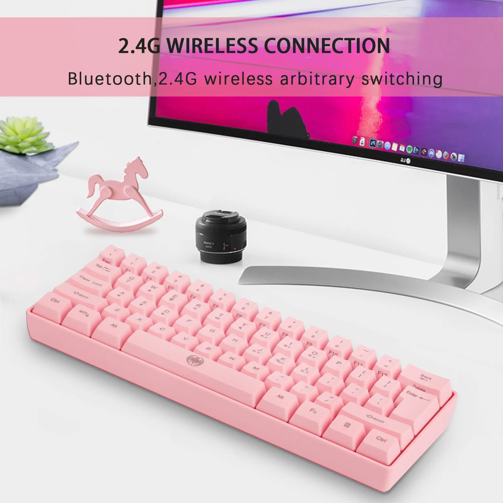 

61-Key Bluetooth dual-mode 2.4G wireless pink keyboard RGB backlit tablet phone keypad mouse