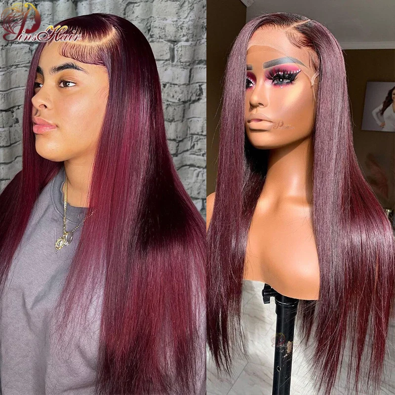 Peruvian Burgundy 99J Red Lace Front Wig 13×4 Transparent Lace Frontal Human Hair Wig Brazilian Bone Straight Human Hair Wigs