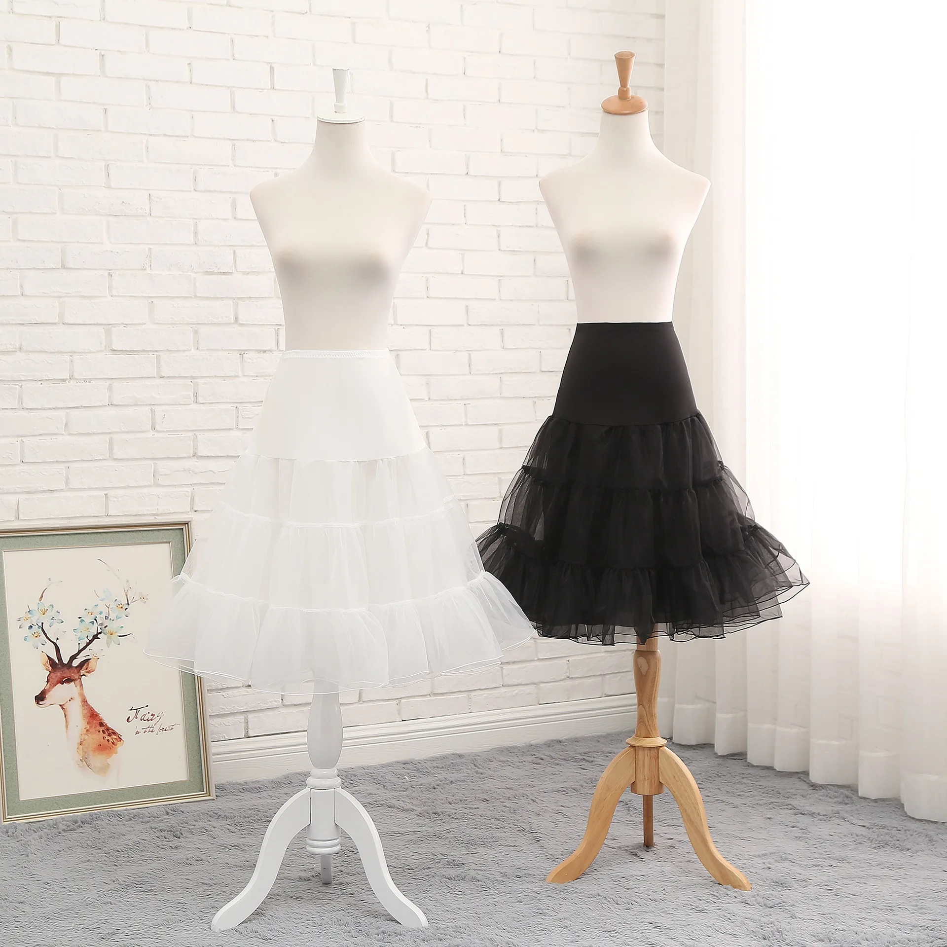 

Hoopless Lolita Petticoat Ivory Black Short Underskirt Waistband Prom Wedding 2023