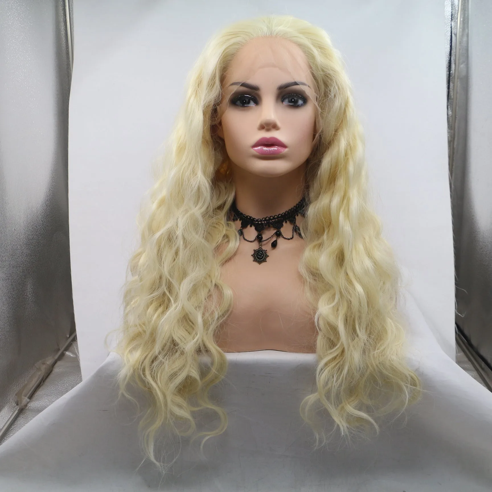 Women Wigs Light Yellow Body Wave Long Lace Front High Heat Resistant Fiber Synthetic Hair Wig