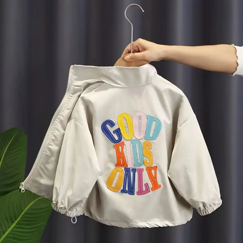 

Boys Spring and Autumn Coat New Korean Style Handsome Children's Solid Color Sticker Letter Jacket Boys Baby Casual Jacket 2-8Y