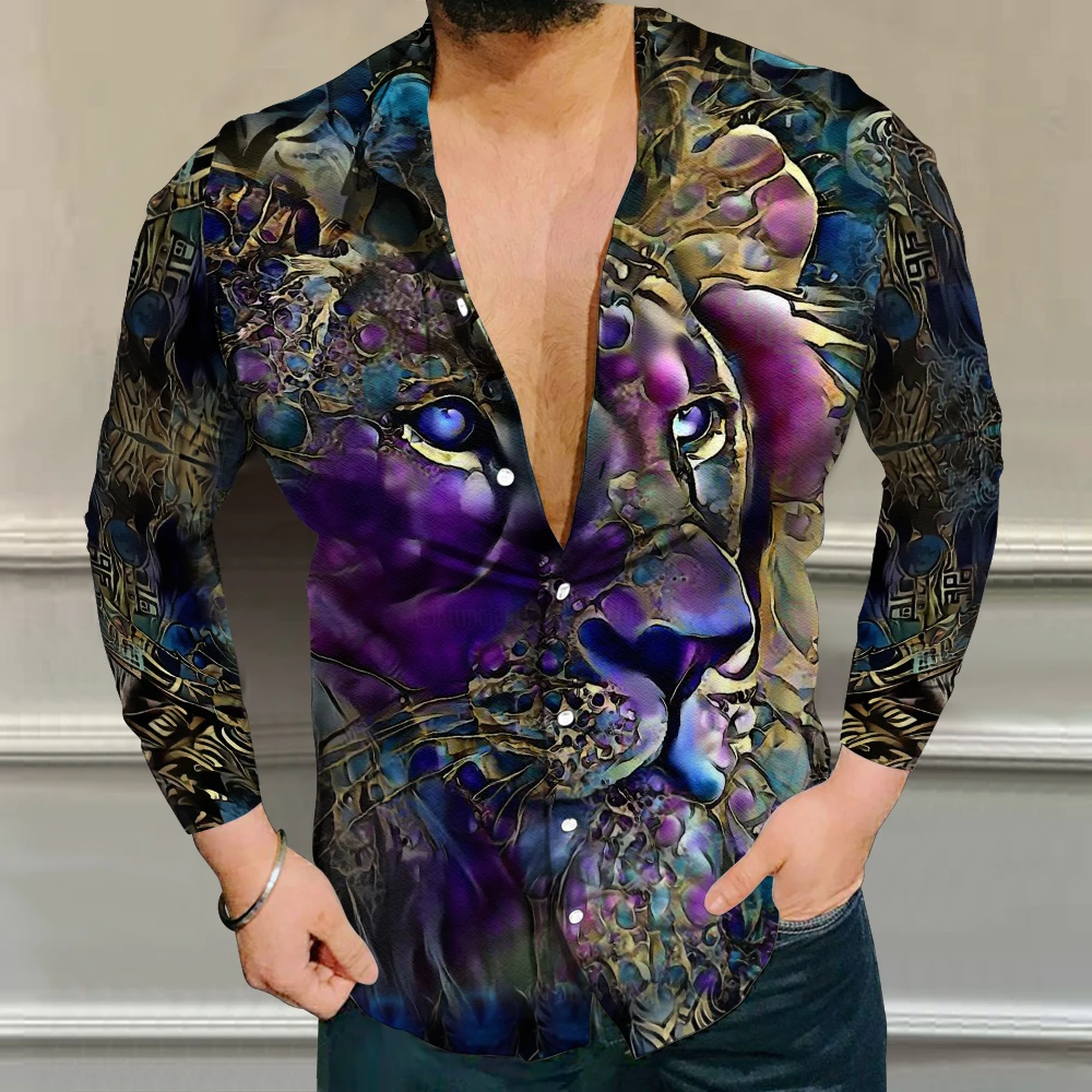 

New Men's and Women's Slim-fit Shirt Summer Luxury Shirt Lapel Street Fashion Long-sleeved Top T-shirt Club Ball Party Shirt