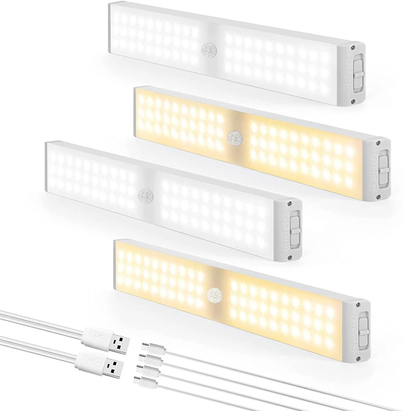 

Wardrobe Light-60 LED Somatosensory Bulbs 3 Color Mode-4 Rechargeable 6 Magnetic Stripe With USB Data Cable