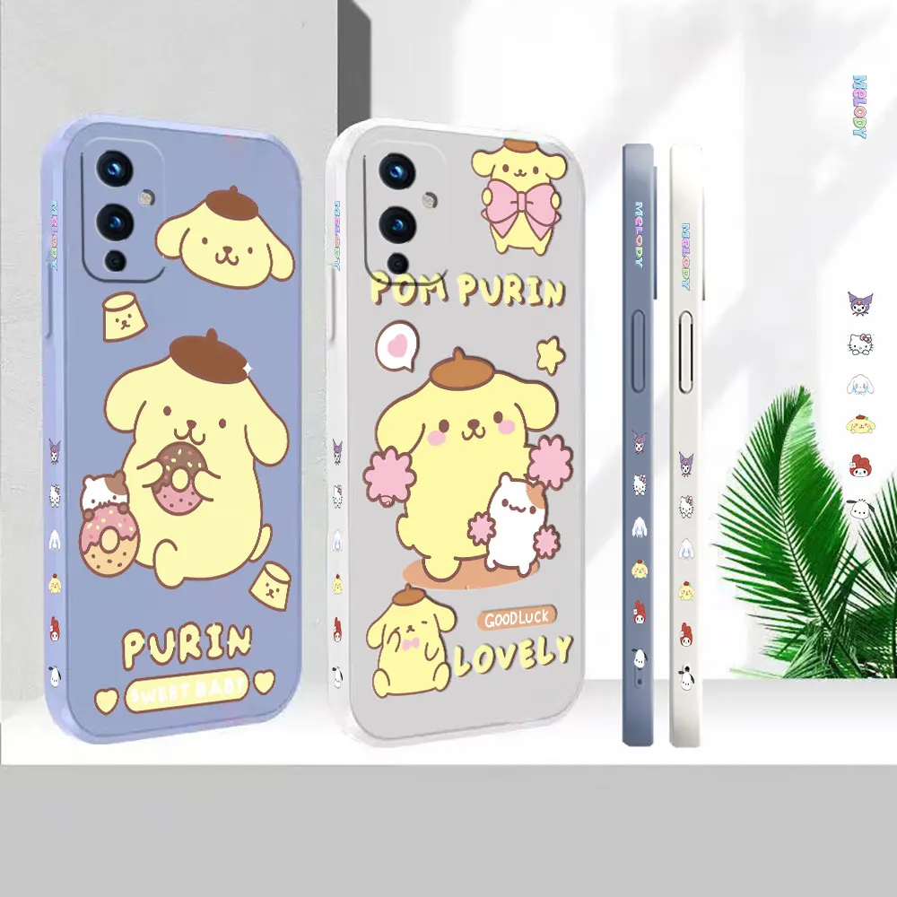 

Liquid Silicone For Oneplus 11 10 9 9R 9RT 8 8T 7 7T Ace 2 2V Nord CE 2 Lite Pro Cover Anime Cute Pom Pom Purin Case Funda Cqoue