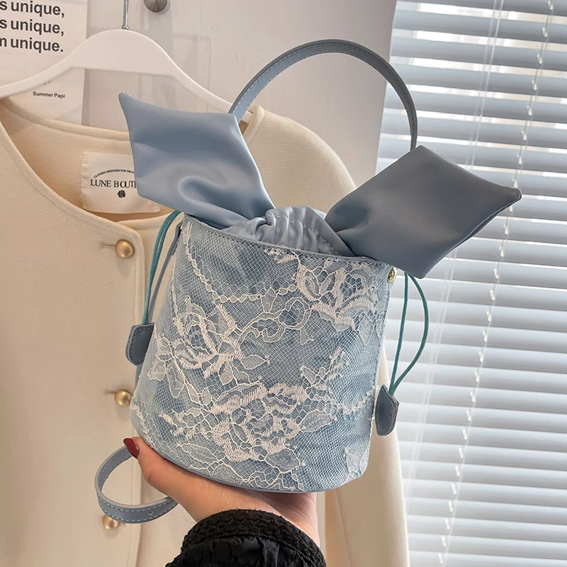 

Миниатюрная сумка через плечо для женщин, модный мессенджер на плечо в маленьком стиле, кружевная портативная дамская сумочка-мешок