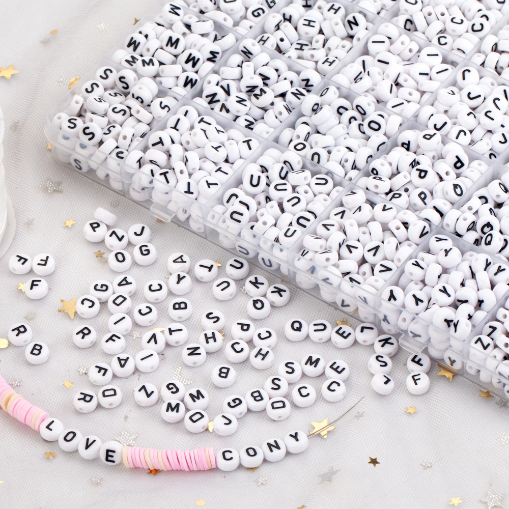 

100-500pcs 6mm Black A-Z Acrylic Alphabet Letter Round Flat Spacer Beads For Jewelry Making DIY Necklace Bracelet Accessories