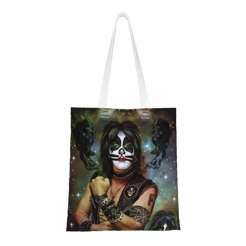 

Funny Kiss Rock Band Shopping Tote Bag Recycling Canvas Grocery Shoulder Shopper Bag