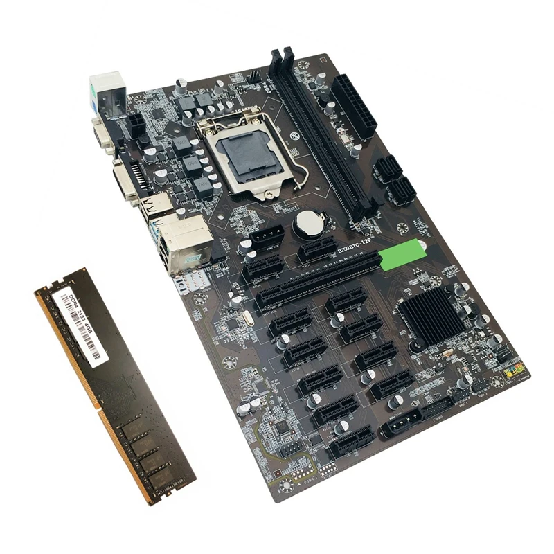 B250 BTC Mining Motherboard with DDR4 4GB 2133Mhz RAM LGA 1151 12XGraphics Card Slot DDR4 USB3.0 SATA3.0 for BTC Miner enlarge