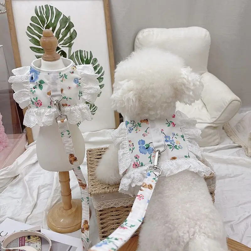 Комплект поводков для собак и кошек регулируемая кружевная Цветочная шлейка