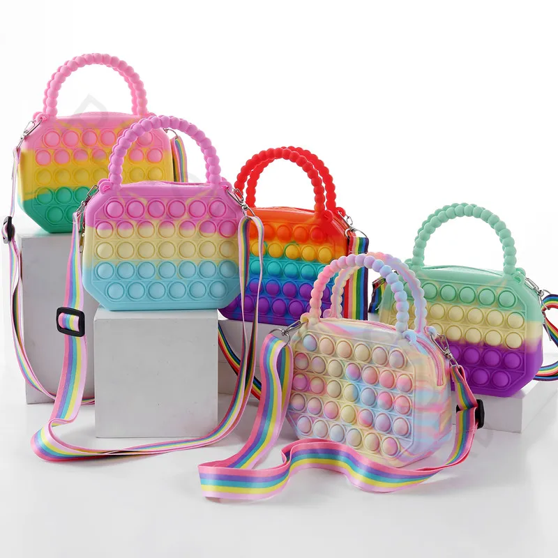 Unicorn Pop Antistress Toys Silicone Push Pop Bubble Bag borsa a tracolla unicorno Reliver autismo borsa portamonete portamonete per bambini
