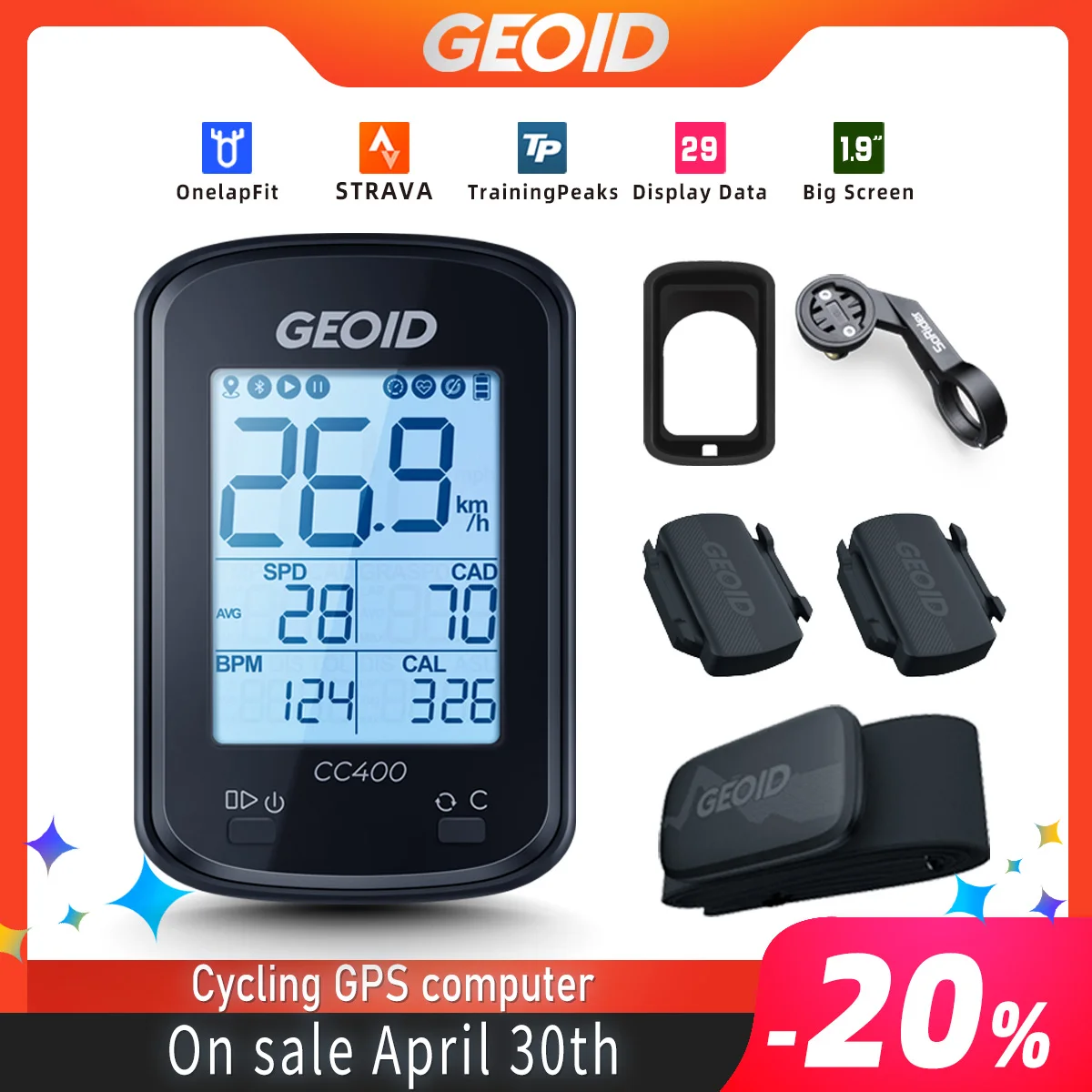 

Geoid CC400 GPS Bike Computer Wireless Cycling Speedometer Bluetooth ANT+Bicycle Accessories Cadence Computer For Garmin