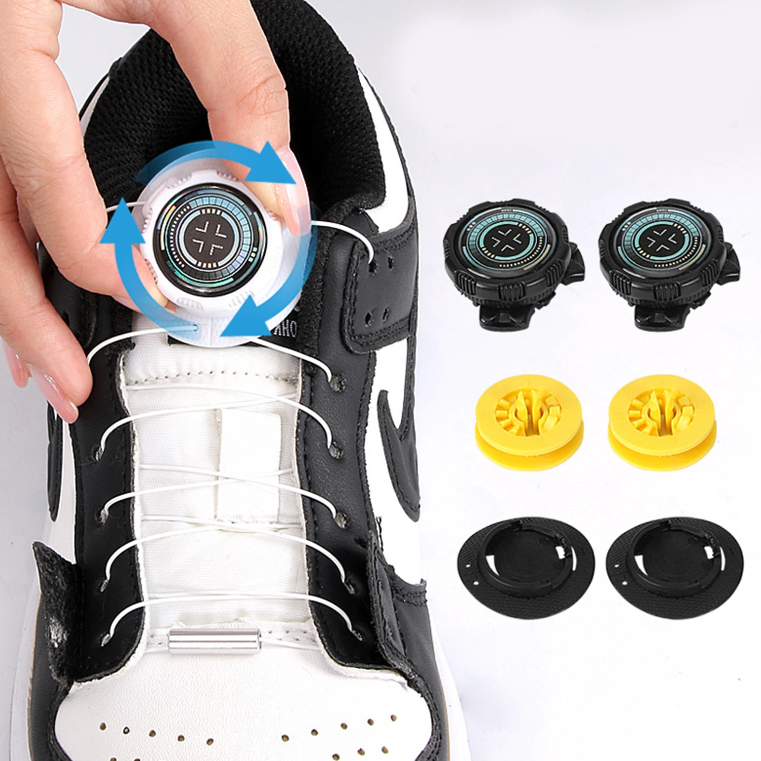 

Metal Wire Swivel Automatic Buckle Rope Sneaker ShoeLaces for Adult No Tie Shoe Laces Quick Lock Shoestrings for Sport Shoe