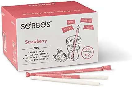 

Straws, Strawberry Flavored, Sustainable, Individually Packaged, No Plastic, No Allergens, No Gluten, 100 Percent Biodegradable,