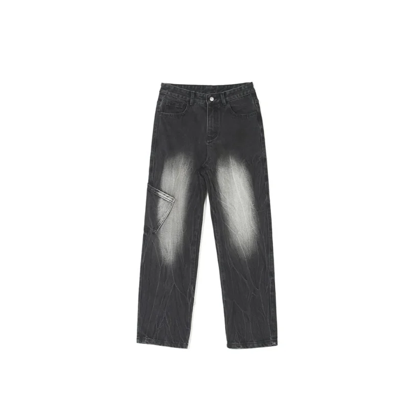 DEEPTOWN Designer Hip Hop Cargo Denim Pants Men Vintage Gothic Straight Jeans Loose Casual Trousers Male Streetwear Fashion