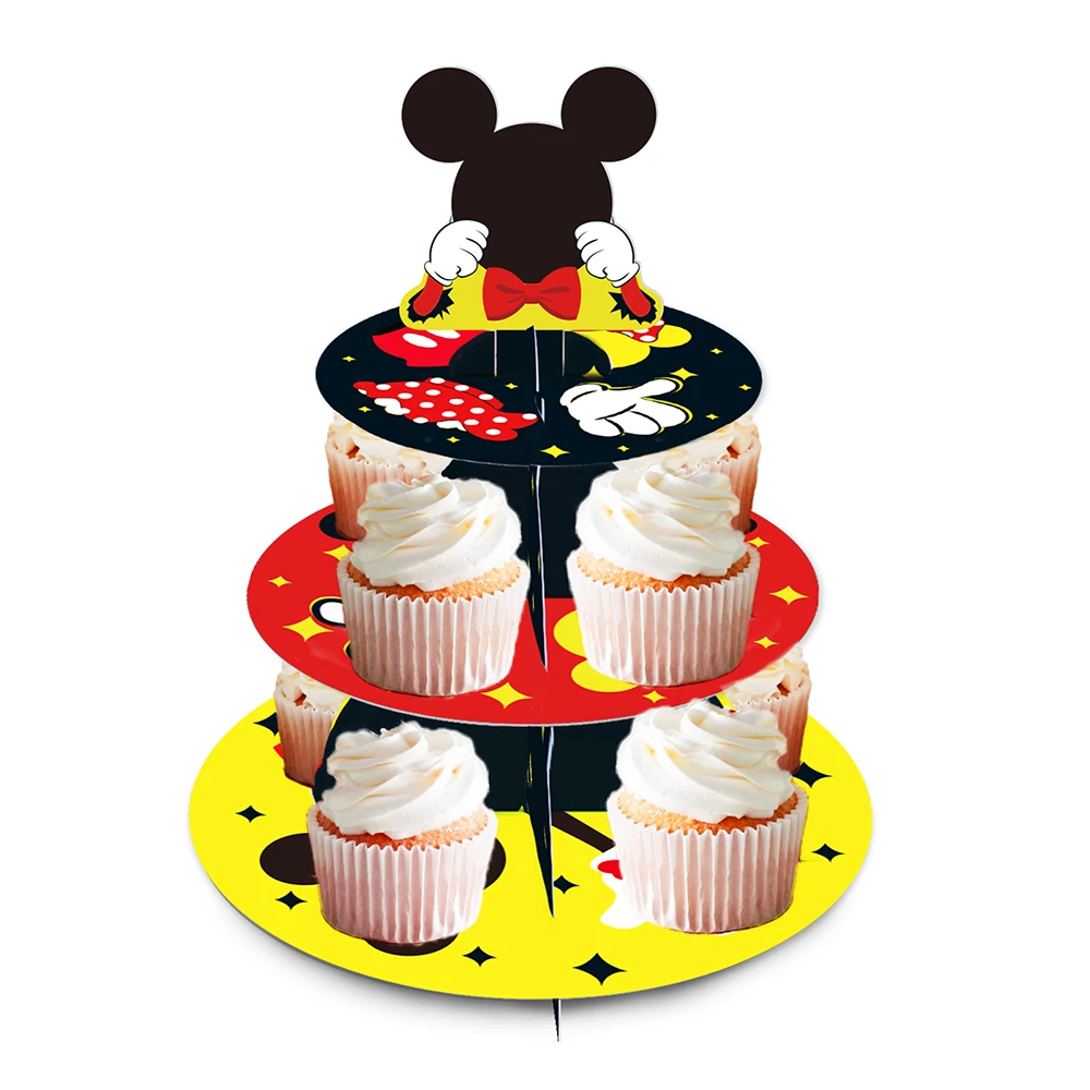 

3-tiers Kids Baby Shower Cartoon Mini Mouse Animals Birthday Party Paper Small Cake Display Stand OH Baby Party Cake Supplies