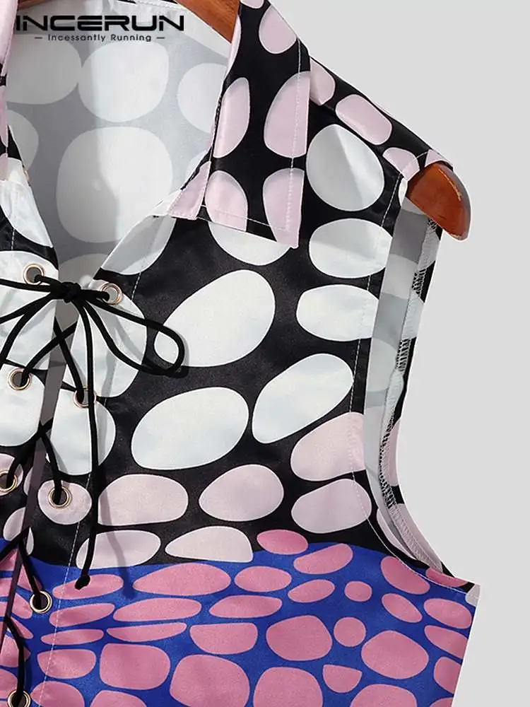 INCERUN Tops 2022 American Style New Men's Polka Dot Stripes Blouse Fashion Well Fitting Polka Dot Print sleeveless Shirts S-5XL