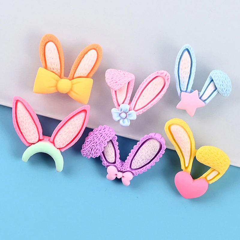 

10pcs Cartoon Rabbit Ear Bow Flatback Resin Cabochon Flat Back Cabochons Kids Hair Bows Accessories DIY Embellishments Decor