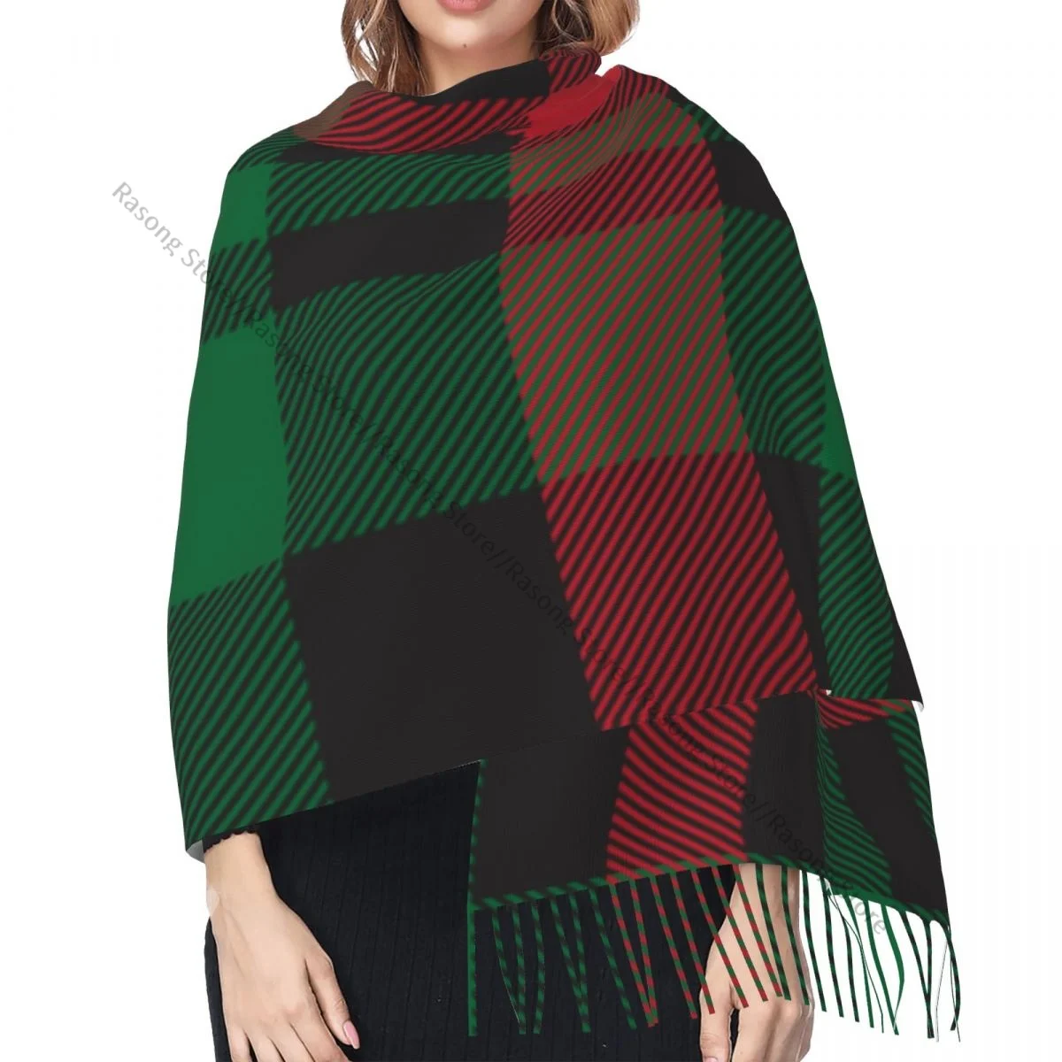 Шарф с кисточками большой размер 196*68 см зимняя теплая шаль из пашмины буфанда