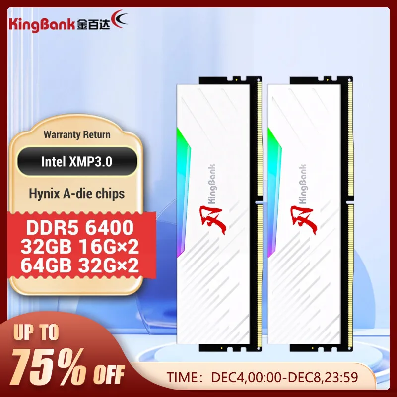 KingBank DDR5 RGB Memory 6400MHz 16GBx2 32GBx2 Hynix A- die Original Chip 1.4V CL32 Dual Channel Stunning Desktop Ram