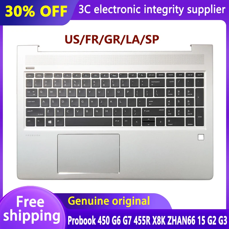 Для ноутбука HP Probook 450 G6 G7 455R X8K ZHAN66 15 G2 G3 US/FR/SP/LA/GR Подсветка клавиатуры Упор для рук верхняя крышка для детской сенсорной панели