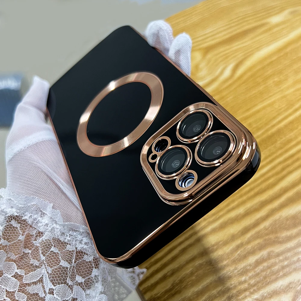 

Магнитный чехол для беспроводной зарядки Magsafe для iPhone 13 11 12 Pro Max с защитой объектива, роскошный силиконовый чехол с покрытием 6D