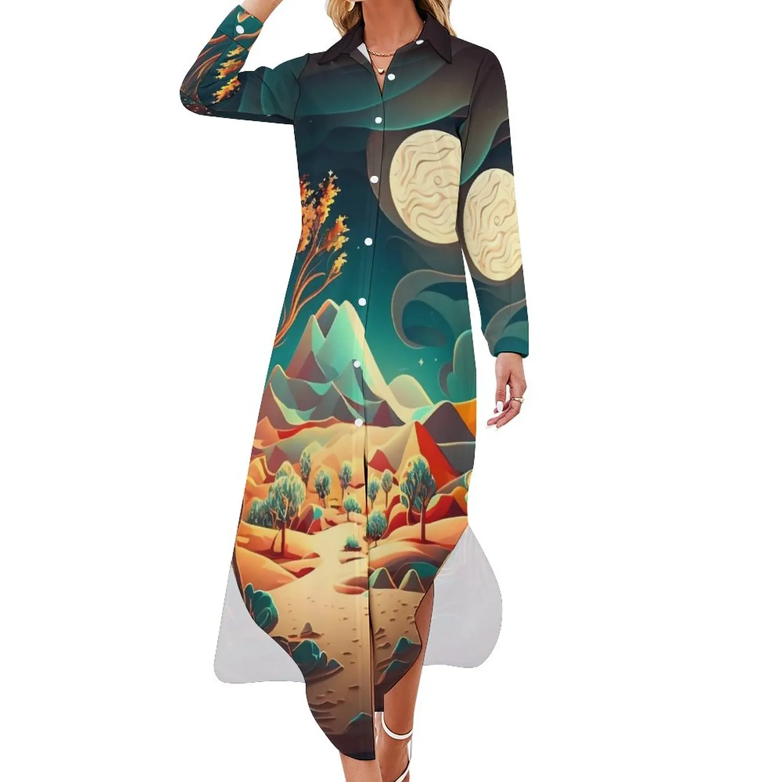 

Шифоновое платье с абстрактным принтом, V-образным вырезом