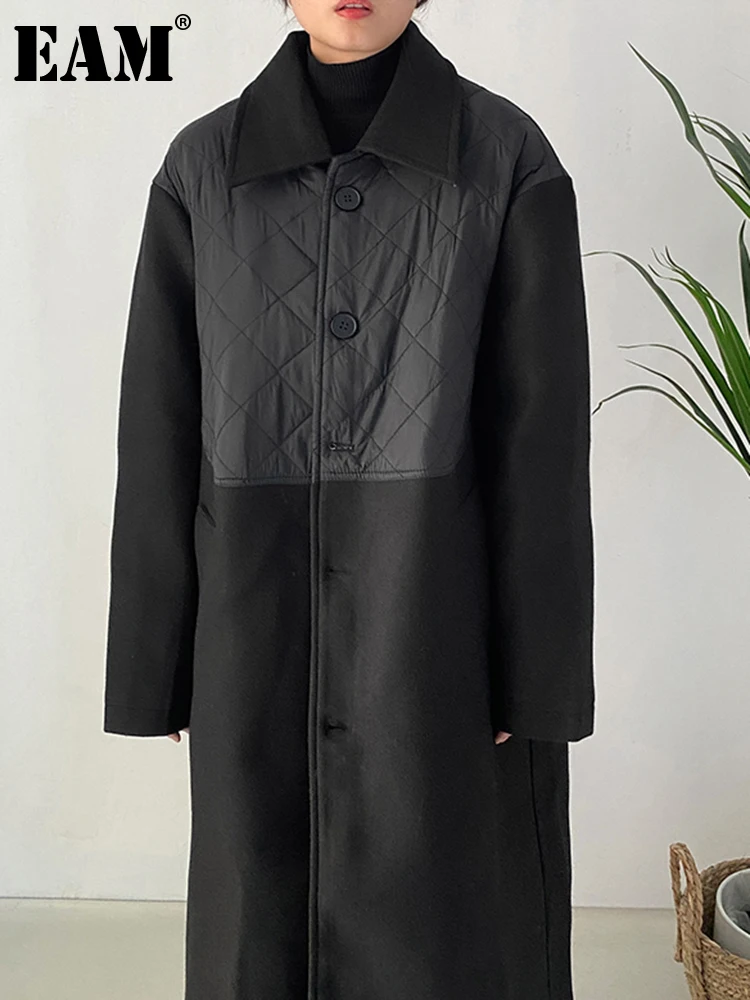 

[EAM] Loose Fit Black Big Size Long Thick Warm Woolen Coat Parkas New Long Sleeve Women Fashion Tide Autumn Winter 2023 1DF2527
