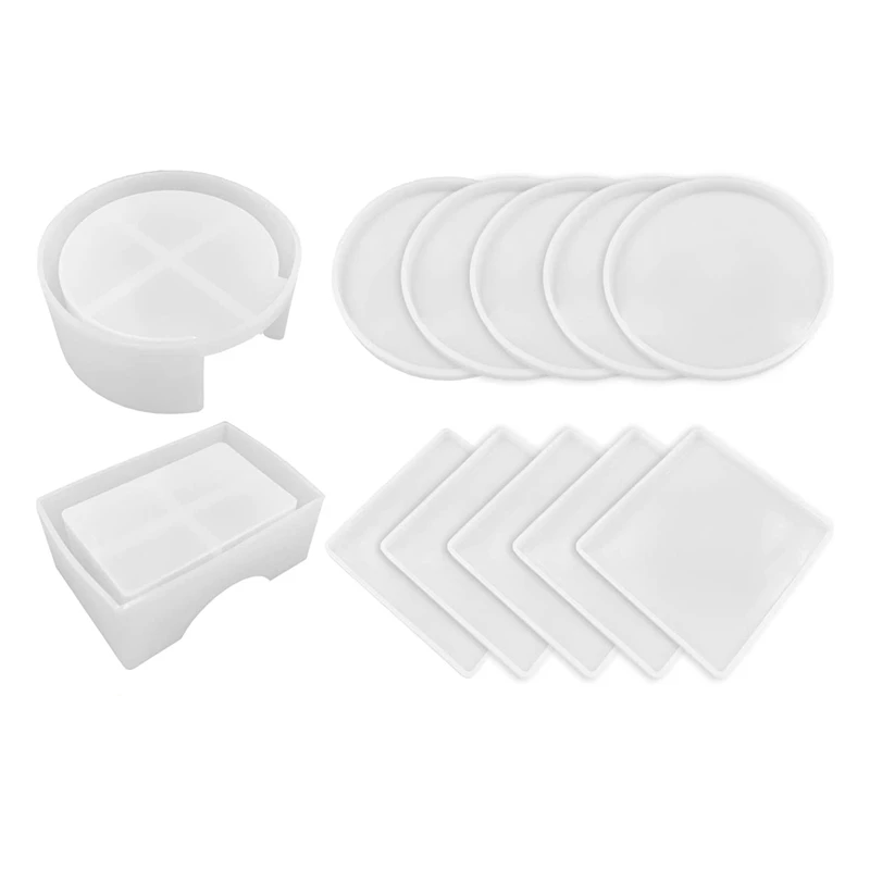 

12 Pieces Coaster Resin Molds Set Include 2Pcs Coaster Storage Box Mold, For Epoxy Resin, Cup Mats, DIY Art Craft