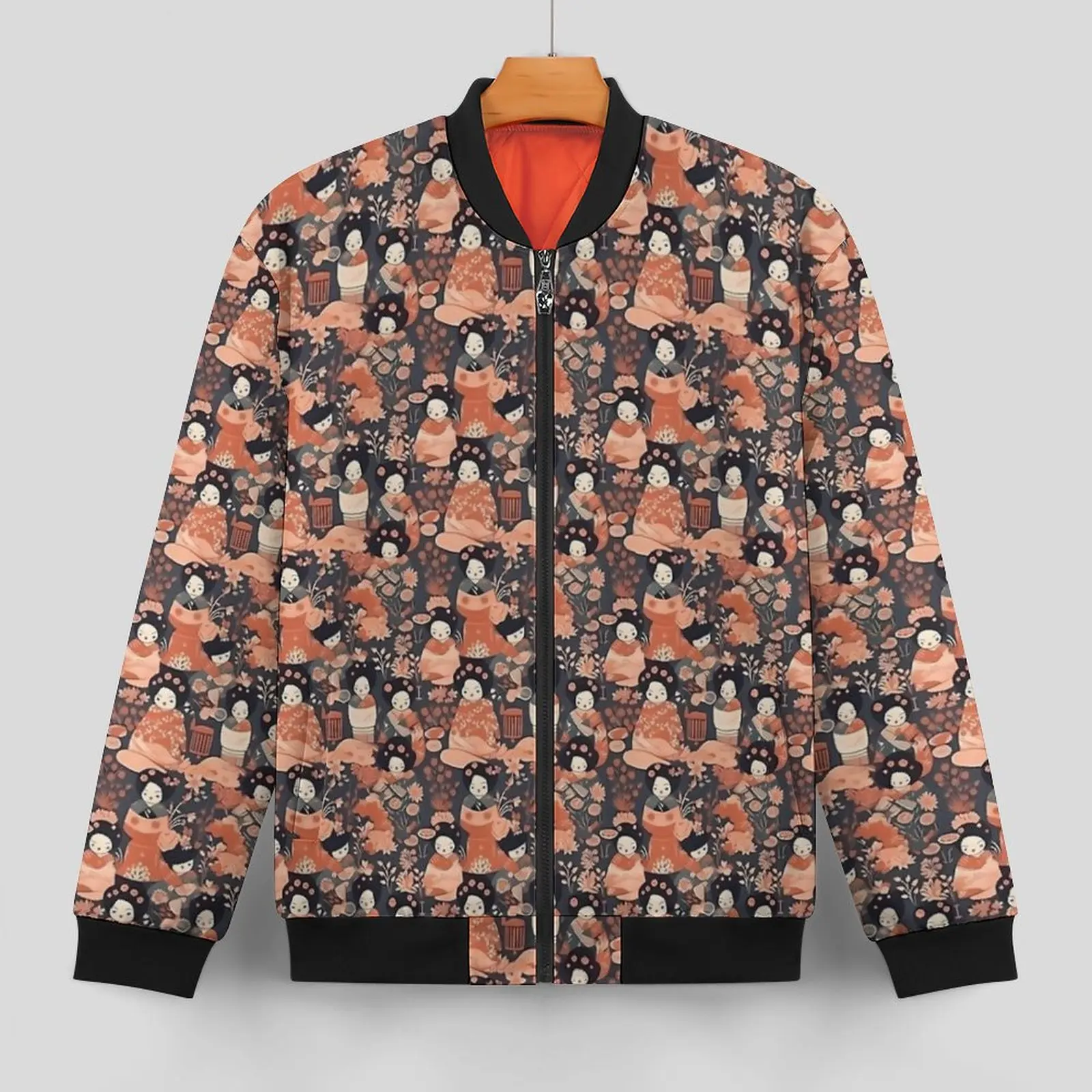 Japanese Dolls Kokeshi Kimono Casual Jackets Mens Coats Autumn Streetwear Jacket Zipper Graphic Outerwear Windbreakers