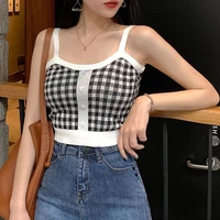 summer women cute cottagecore cropped sleeveless tank tops sweet plaid camisole y2k fashion crop tops all match slim sexy tunics