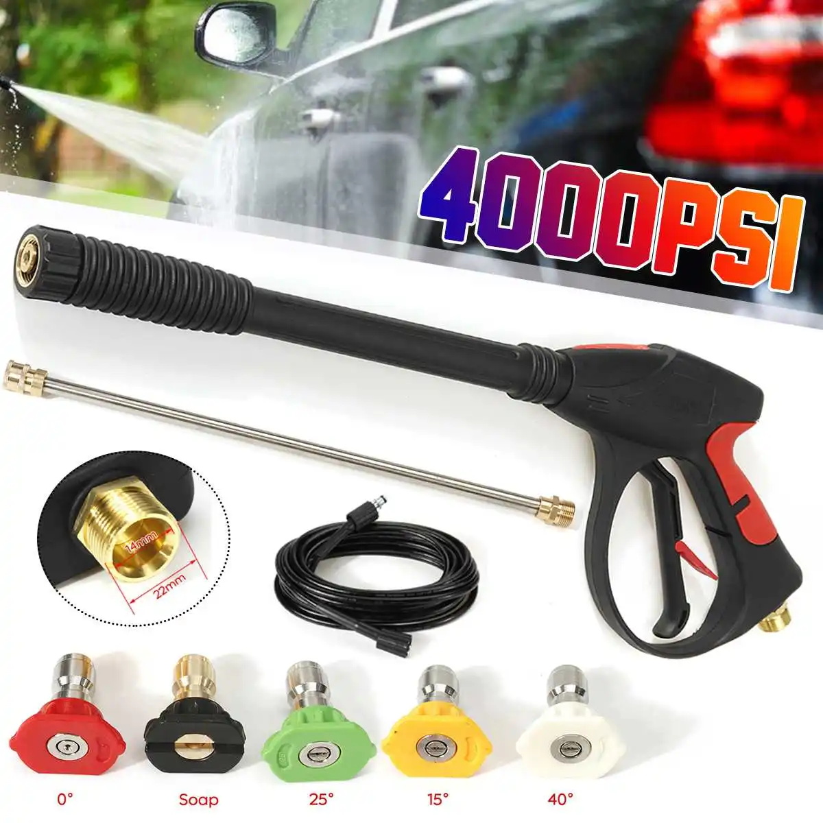 

4000PSI Car High Pressure Washer Gun Lance With Jet Turbo Sprayer Wand For Bosch AQT Aquatak AR Blue Black Decker Makita