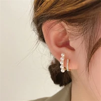 2022 new vintage korean fashion geometric pearl rhinestone earrings for women grils luxury elegant aesthetic trendy jewelry gift
