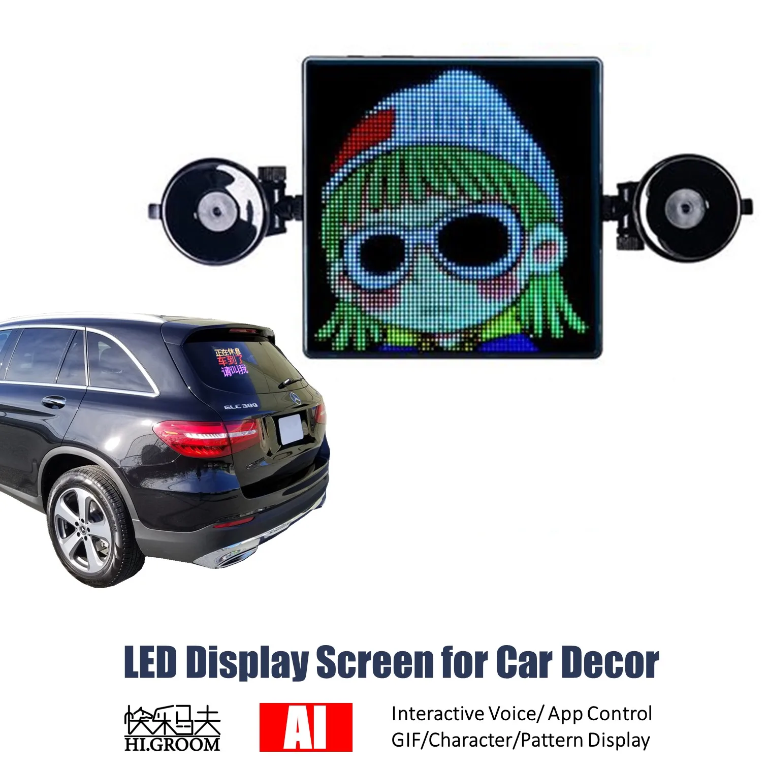 Funny AI and APP Control LED Display Screen 192x192mm 64x64 Pixel Car Back Window Sticker Rear Window Decor Warning Light