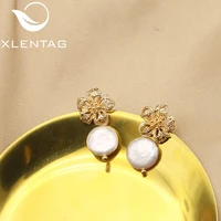 xlentag hollow metal flowers baroque pearl woman drop earrings fashion temperament personality luxury wedding jewelry ge1180