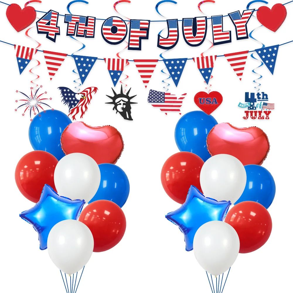 

American Independence Day Decoration 4th of July Balloon USA Flag Banner Star Streamer Hanging Swirls Party Decor Supplies