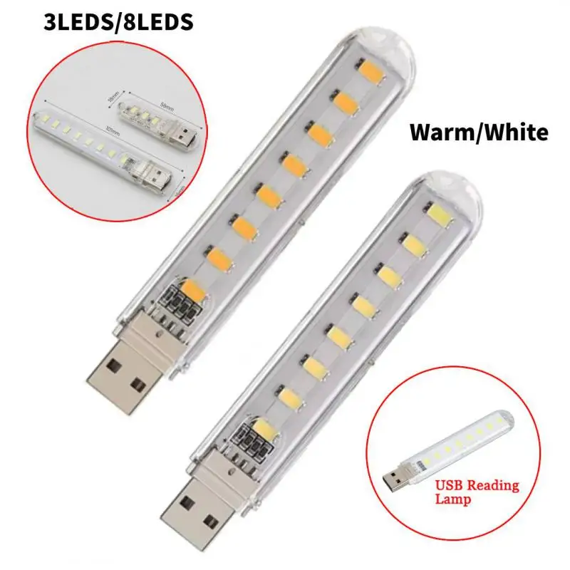 

Mini Portable USB LED Plug Lamp Bright Reading Book Lamp Laptop Computer Mobile Power Bank Charging 3/8 Leds Small Night Lights