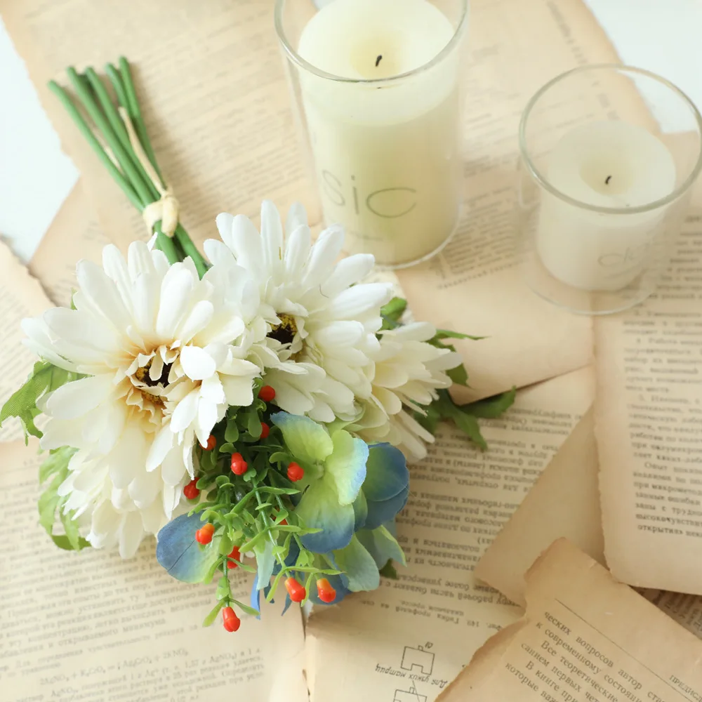 

1 Bouquet Artificial Flowers Gerbera Hydrangea Flower Silk Fake Flowers For Living Room Home Garden Wedding Decoration