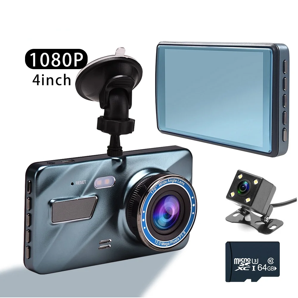 

Videocamera Dash da 4 pollici per auto DVR vista posteriore doppia lente Full HD 1080P registrazione ciclo g-sensor Dash Cam vid