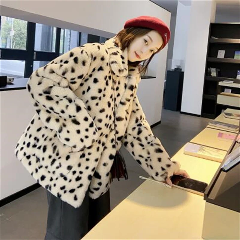 Faux fur leopard coat women's jackets winter short clothes korean young loose fashion пальто куртка женская зима куртка женская