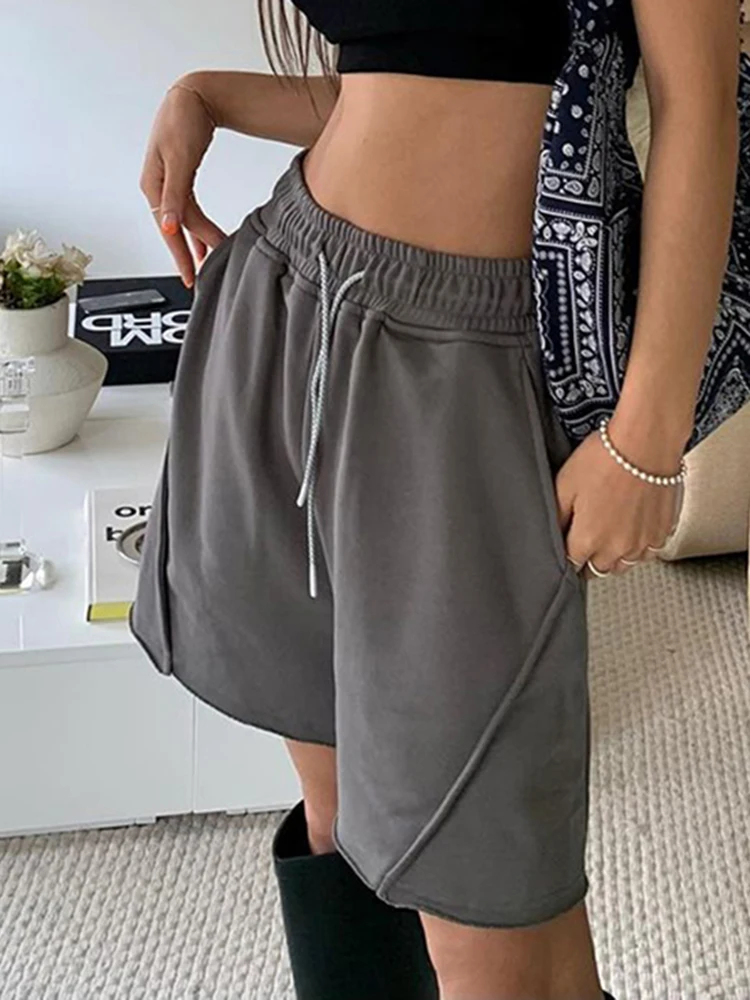 IAMSURE Basic Solid  Drawstring Shorts Casual Streetwear Sporty Activewear Loose Mid-Waisted Shorts Women 2023 Summer Fashion