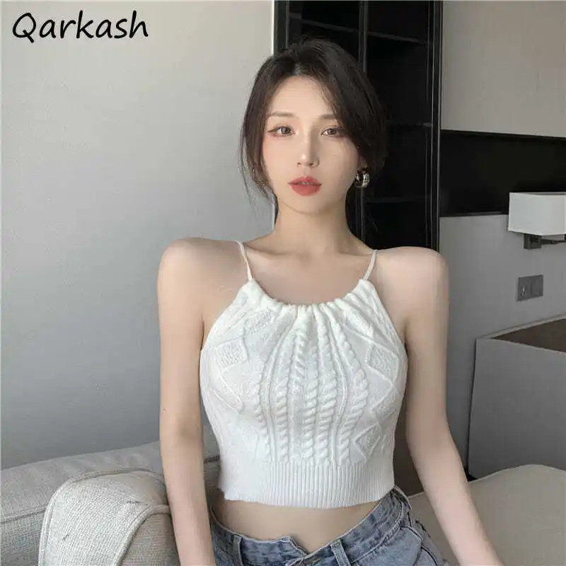 

Tank Tops Women Pure Club Wear Sleeveless Sexy Girls Korean Summer Knitted Hot Sale Ropa Comfort Basic Female Student Vacation