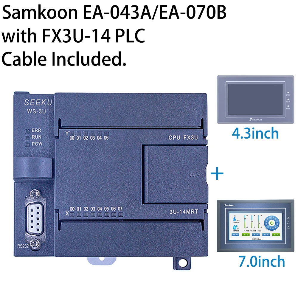Samkoon EA-043A 4,3/7,0 дюймов HMI с PLC EA-070B 14MR 14MRT, аналоговый 6AD 2DA RTU Modbus 485 RTC 2CH 60K счетчик
