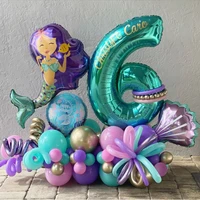 50pcs mermaid balloons set 30inch tiffany blue number foil globos little mermaid birthday party decor baby shower helium balls