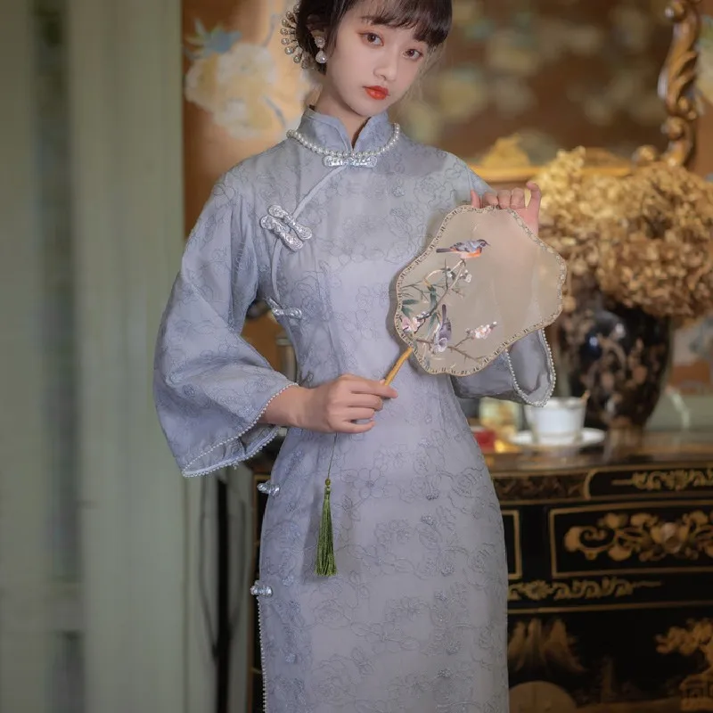 Платье-Ципао женское в китайском стиле пикантный облегающий сарафан с цветочной