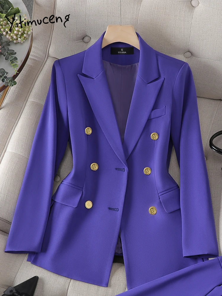 Yitimuceng 2023 элегантный однотонный официальный Блейзер куртка для женщин Осень Зима